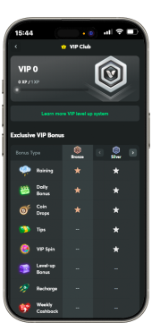 VIP page screen in the BC Game app on mobile