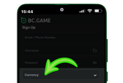 Selecting account currency on a mobile phone