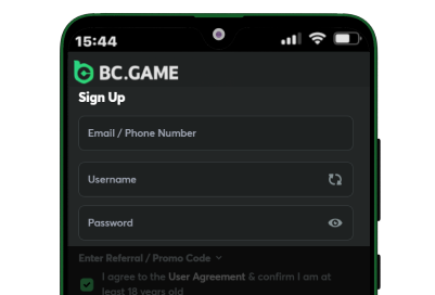 New account registration form on a mobile phone