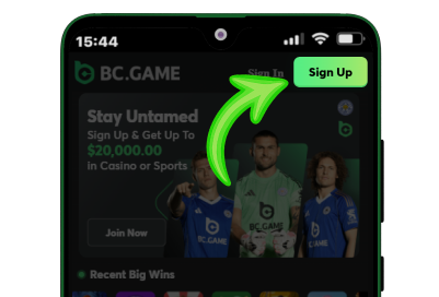 Sign up button on a mobile phone