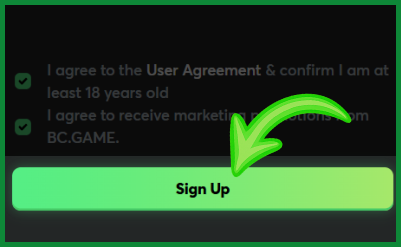 BC.Game Casino sign up confirmation